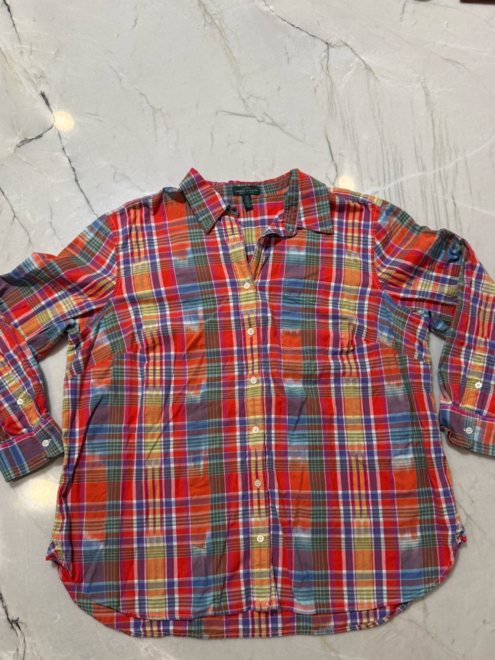 Ralph Lauren Women’s 2X Multicolor Plaid Button Down Shirt Cotton Long Sleeve